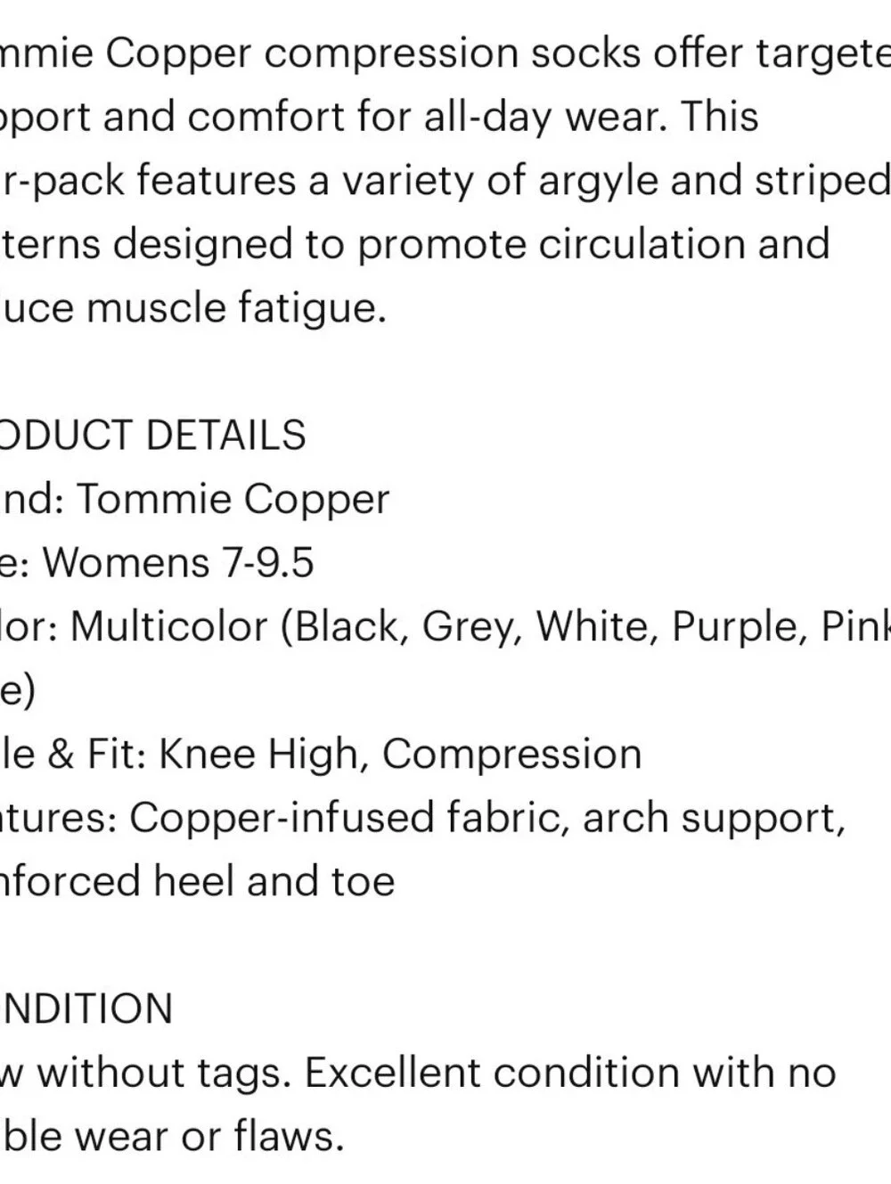 Tommie Copper 4 Pack SnugStay Knee High Compression Socks Argyle Stripe 7-9.5
